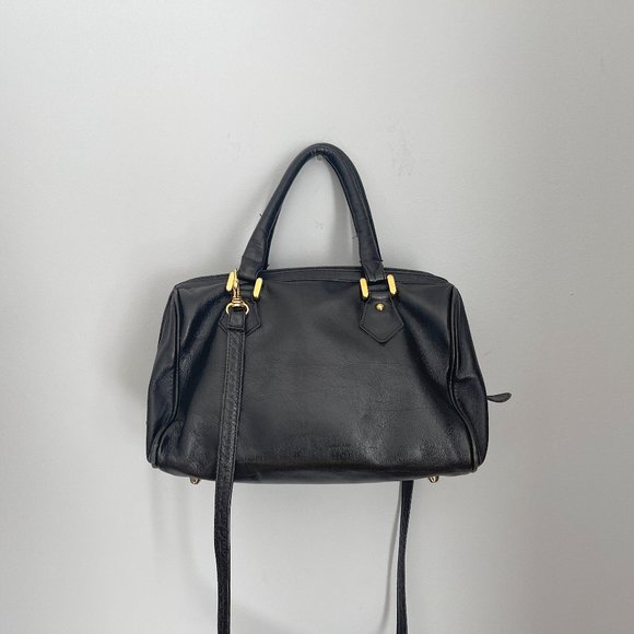 Large Vintage Black Leather HCL Handcrafted Leather Satchel Bag - Picture 8 of 12